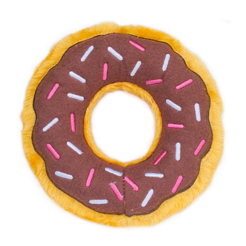 ZippyPaws Donutz - No Stuffing Dog Toys to Keep Them Busy, for Small and Medium Dogs, Squeaky Pet Toy for Boredom, Unstuffed Chew Toy, Soft Plush Puppy Products, Funny Food Toy - Chocolate Donut - Image 1